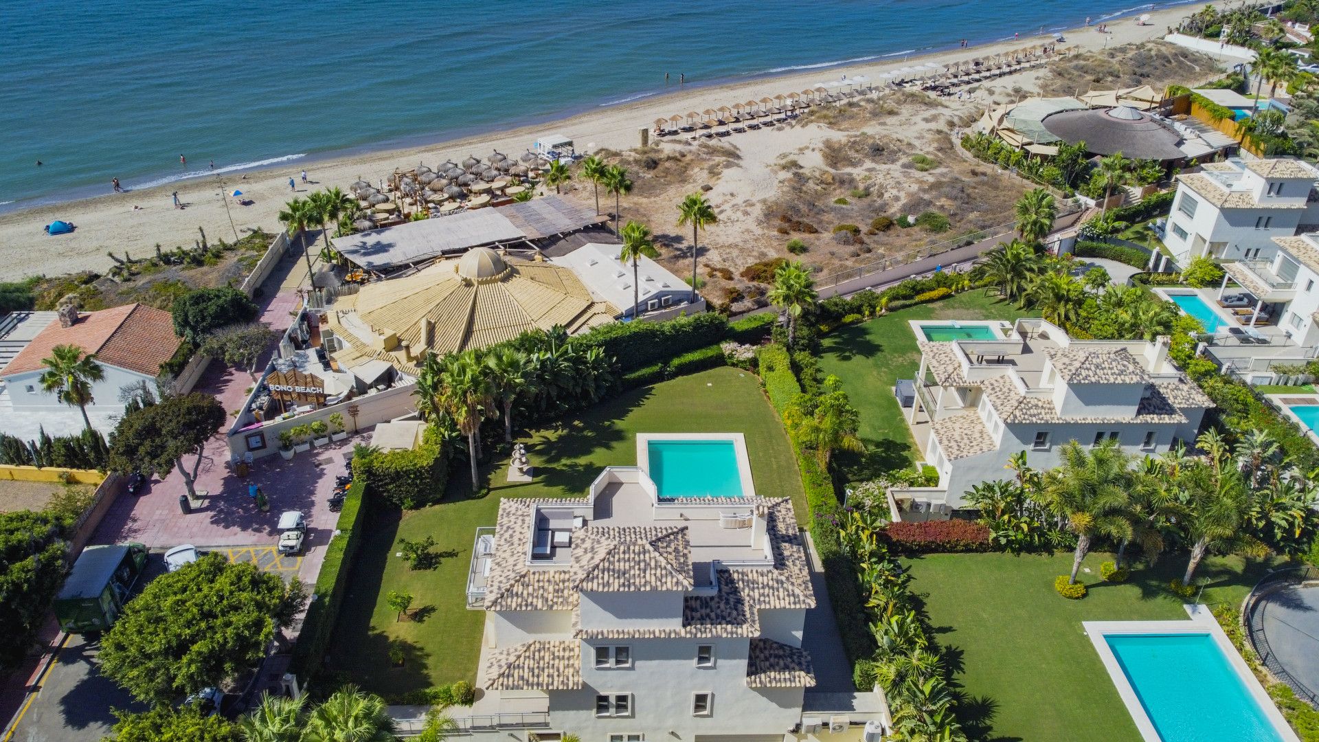 Immaculate five bedroom, south facing beachfront villa located in El Rosario, Marbella East with incredible sea views