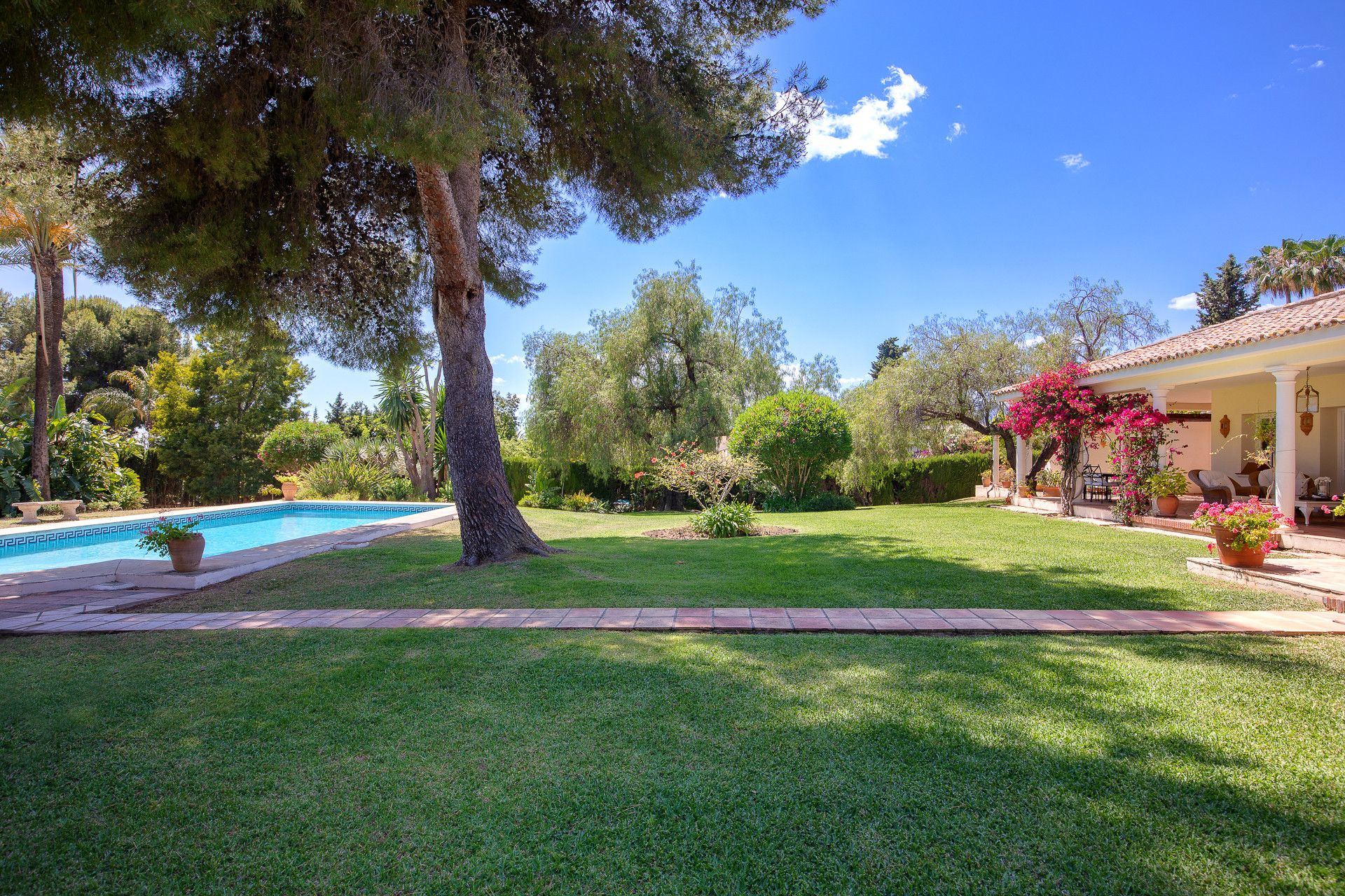 Lovely family villa on a huge flat plot in El Paraiso. Walking distance to shops/restaurants. Set on two separate plots.